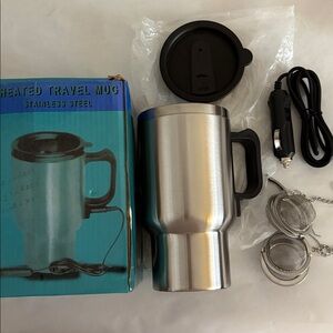 Heated Travel Mug Stainless Steel with 2 Tea diffusers new in box Set